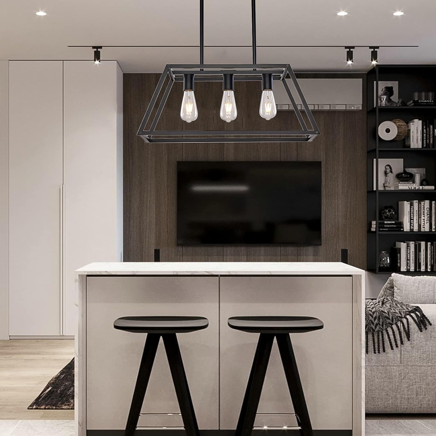 Xilicon 3-Light Black Farmhouse Kitchen Island Lighting Modern Light Fixture Dining Room Chandelier Rustic Pendant Light for Dining Room, Island Table for Kitchen