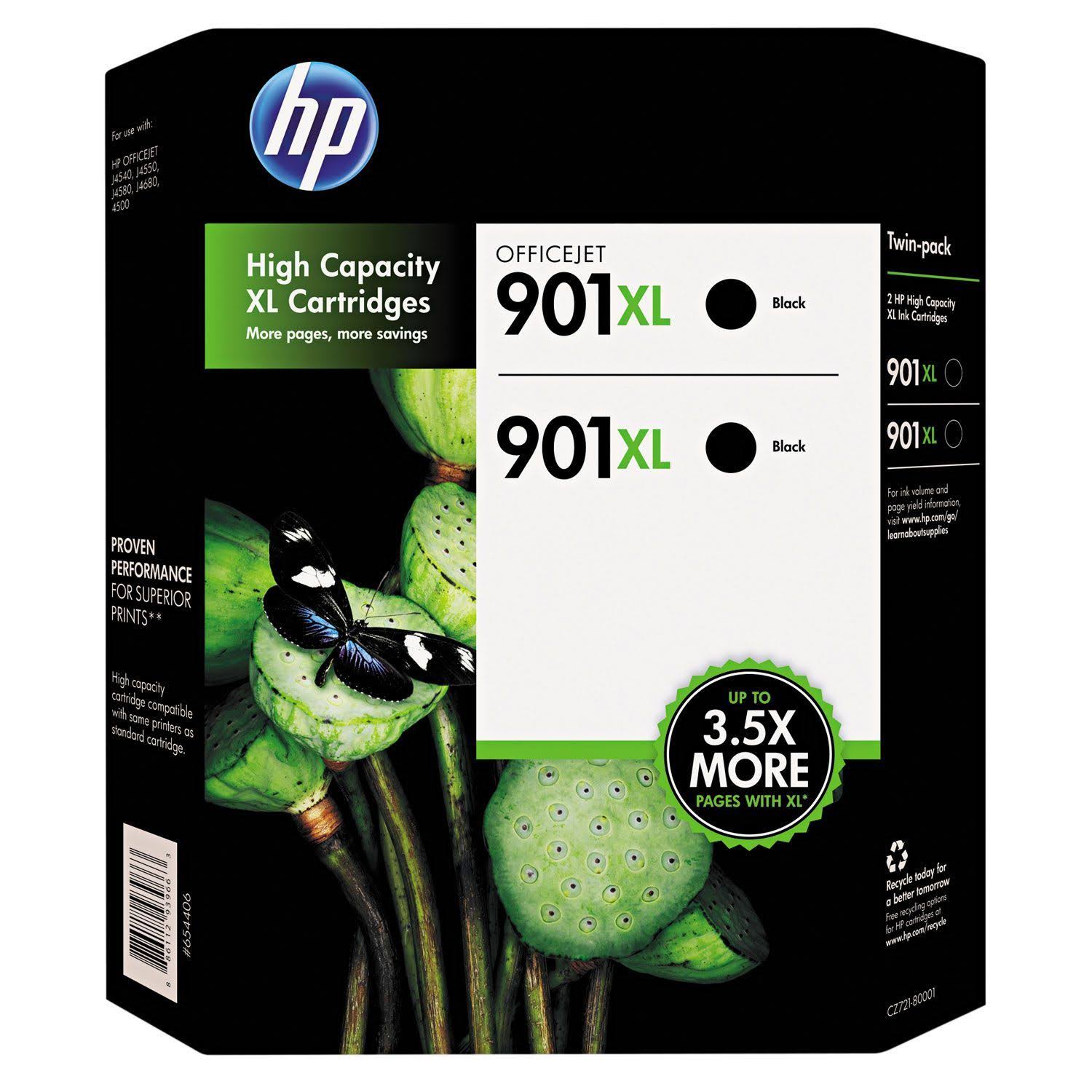 HP 901XL High Yield Ink Cartridge, Black, 2-Pack