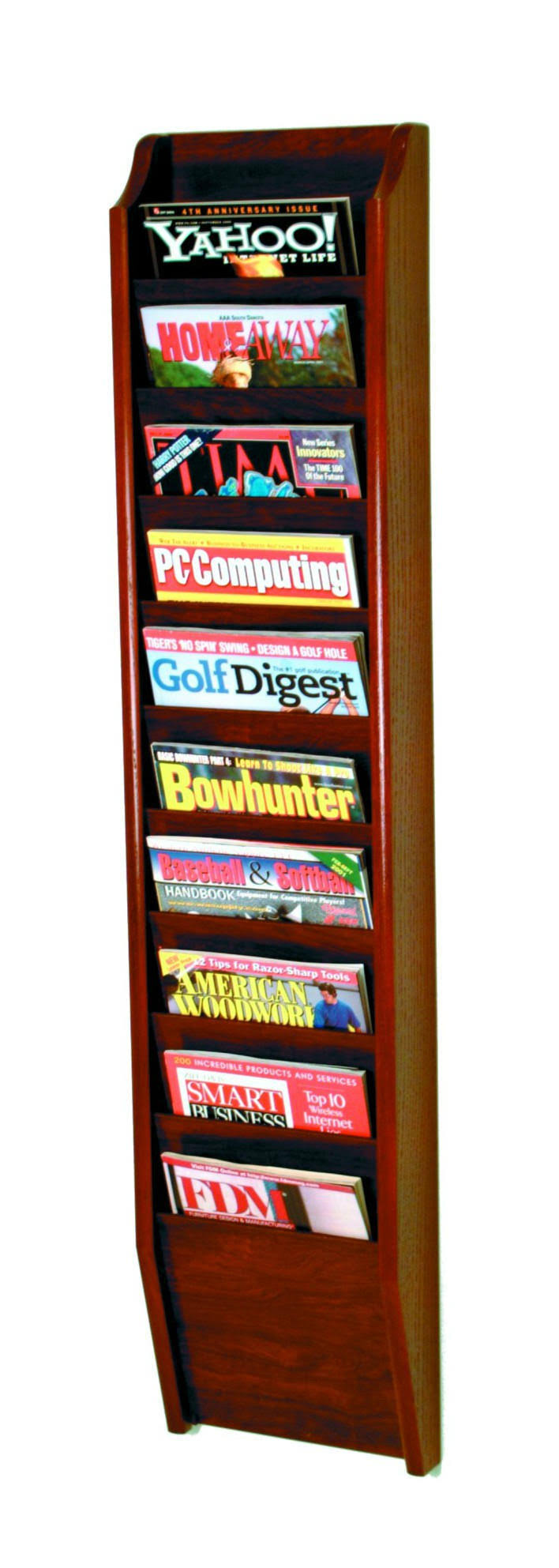 Wooden Mallet 10 Pocket Magazine Wall Rack, Mahogany