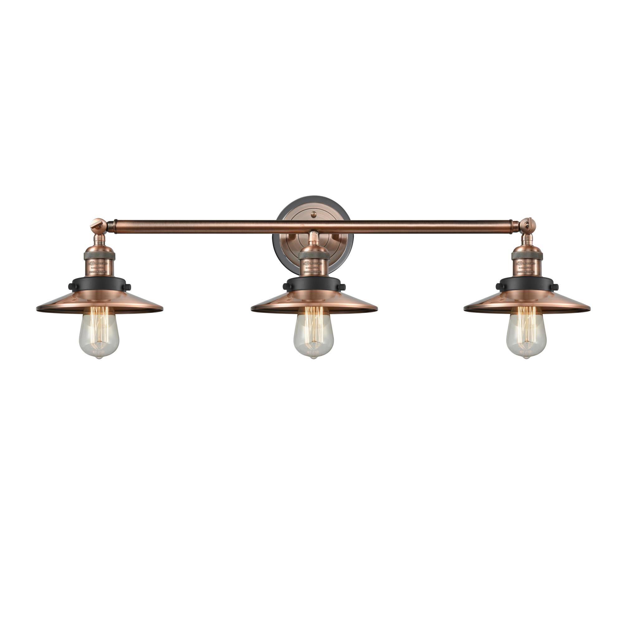 Innovations Lighting Railroad 3 Light Bath Vanity Light 205BP ACBK M3 AC (Antique Copper)