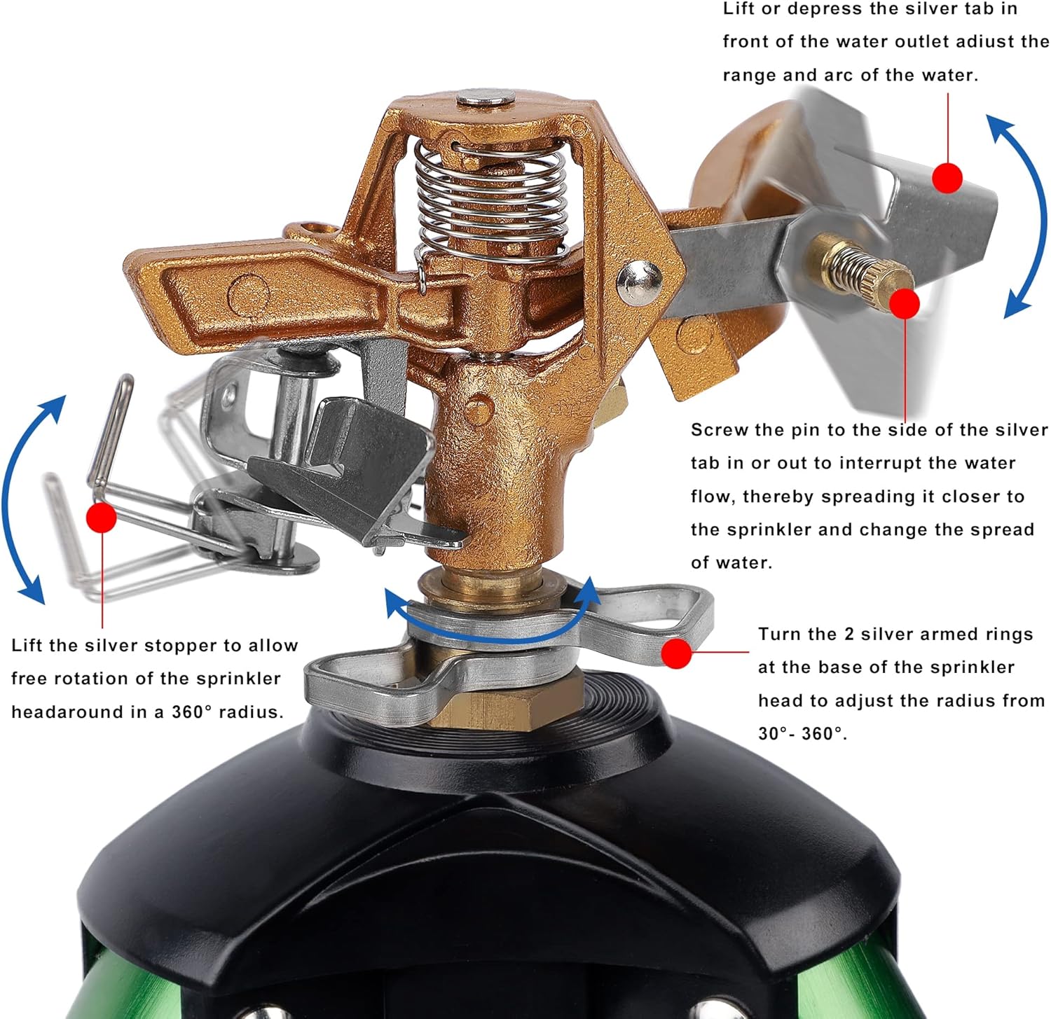 Biswing Impact Sprinkler Head on Tripod Base, Heavy Duty Lawn Sprinkler, 360 Degree Large Area Irrigation, Brass Sprinkler Nozzle & Solid Alloy Metal Extension Legs Flip Locks, 1 Pack Pack of 2