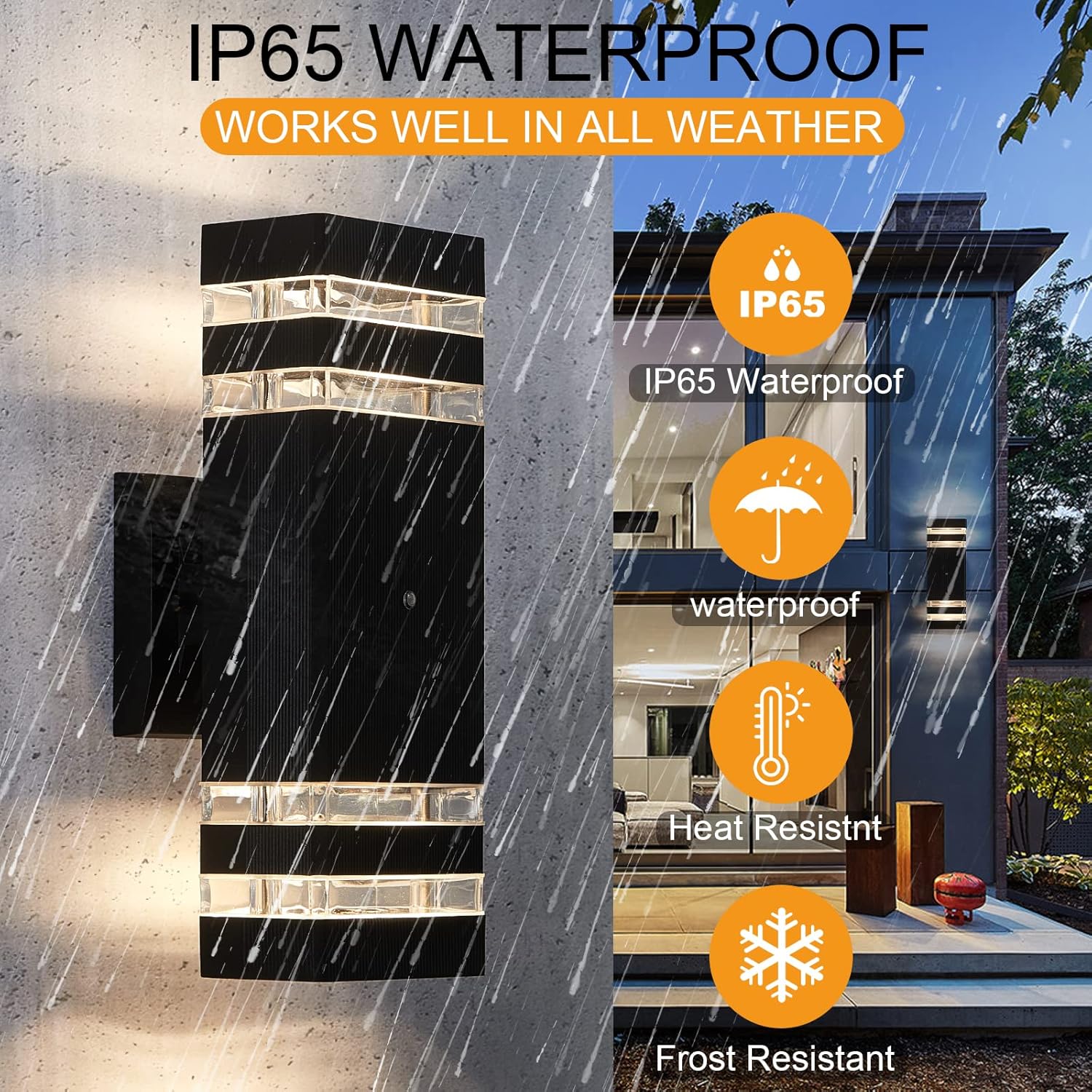 Dusk to Dawn LED Outdoor Wall Light 2Packs, 3000K Warm White Up and Down Outdoor Light, Aluminum Sensor Waterproof Outdoor Light for Hallways, Patio Walls, Door Posts, Garages and Terraces