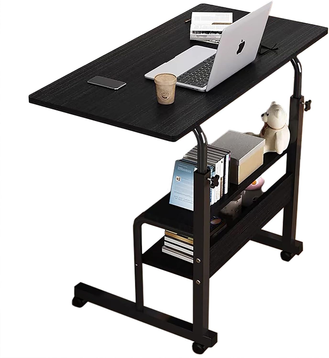 Computer-Desk Office-Desk, Small-Folding Gaming-Laptop Home-Office Desks for Small Spaces, Writing Study Desk Table with Storage for Home Bedroom, Adjustable Height 32&times;16&times;23-36 inches (Black)