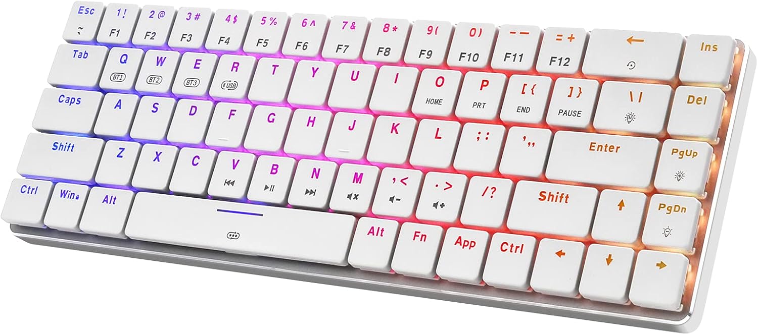 60% Compact RGB Wireless Mechanical Gaming Keyboard, Red Switches, Bluetooth 5.0, Wired Keyboard 69 Keys for PC Tablet Laptop Cell Phone, White Pack of 2