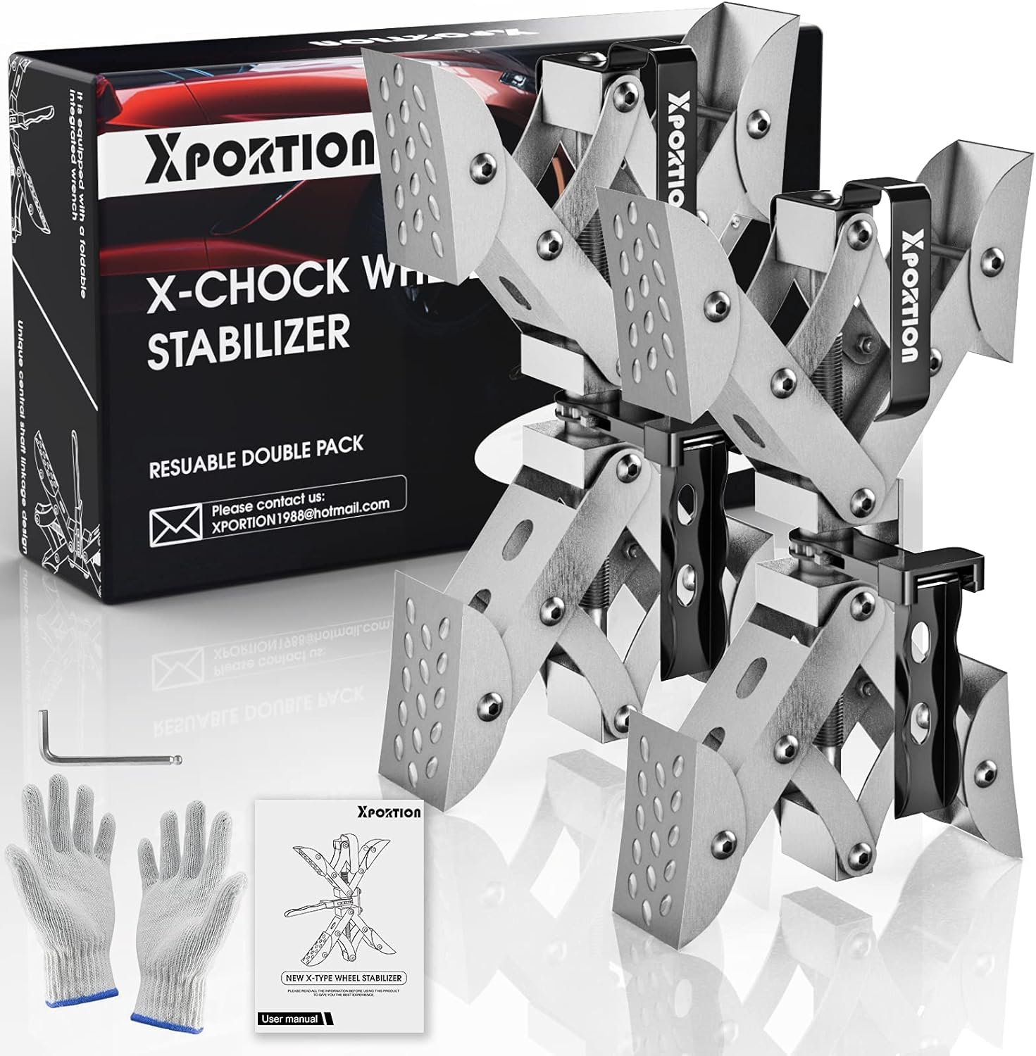 XPORTION X-Shaped Wheel Chock Stabilizer,Wheel Chock Stabilizer Scissor for RV Travel Trailers, RV Tire Stabilizers Locking Chock,RV Travel Trailer Tire Chalks Rust-Proof,Built-in Wrench (3