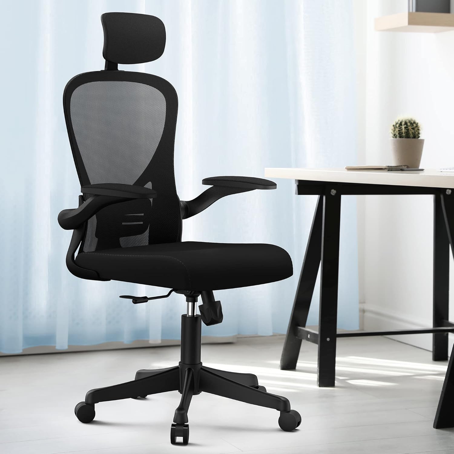 OMUSA-PDI Ergonomic Office Chair, Mesh Computer Chair with Lumbar Support, Rolling Desk Chair with Adjustable Armrest, High Back Home Office Chair (Black)