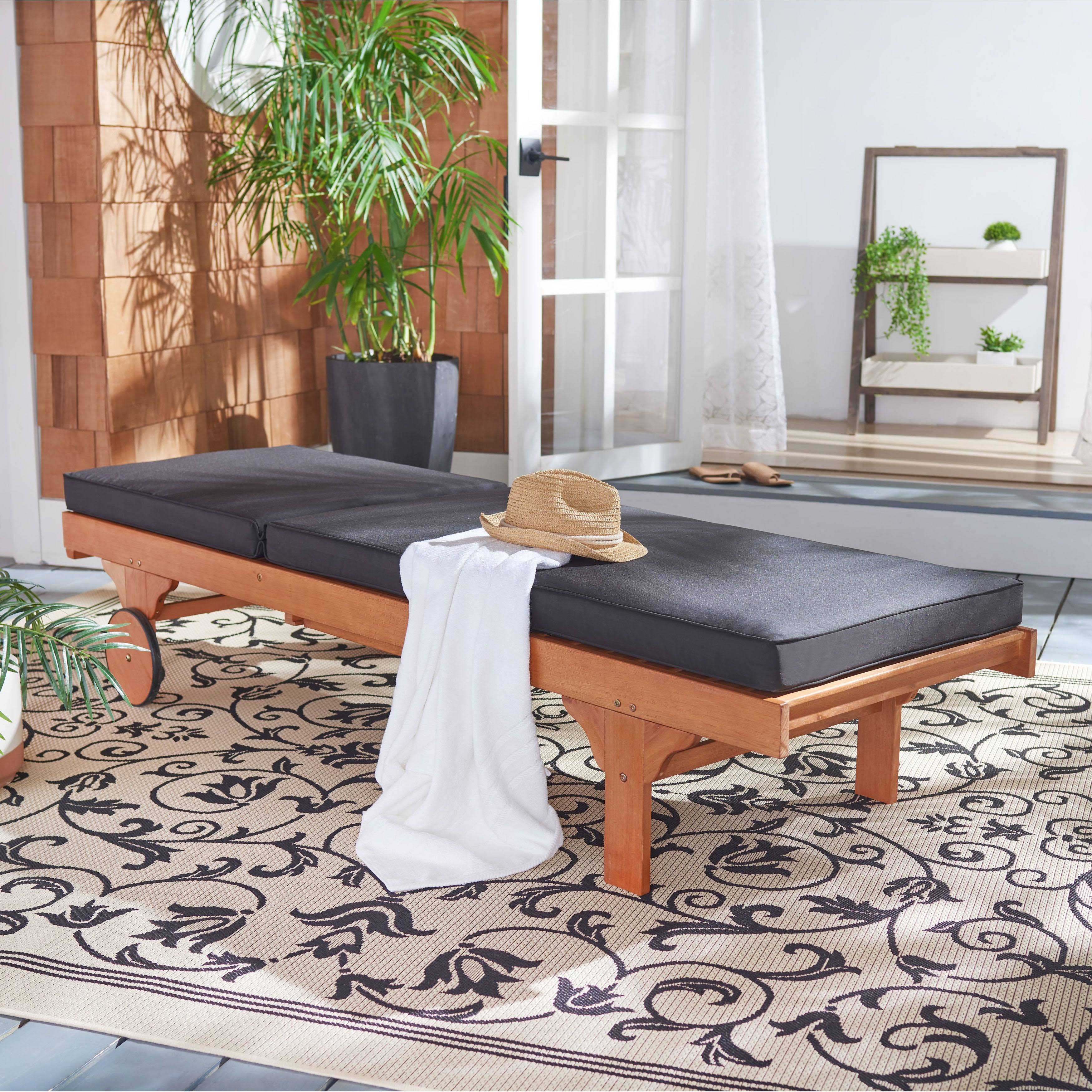 Safavieh Newport Chaise Lounge Chair with Side Table Natural/Black