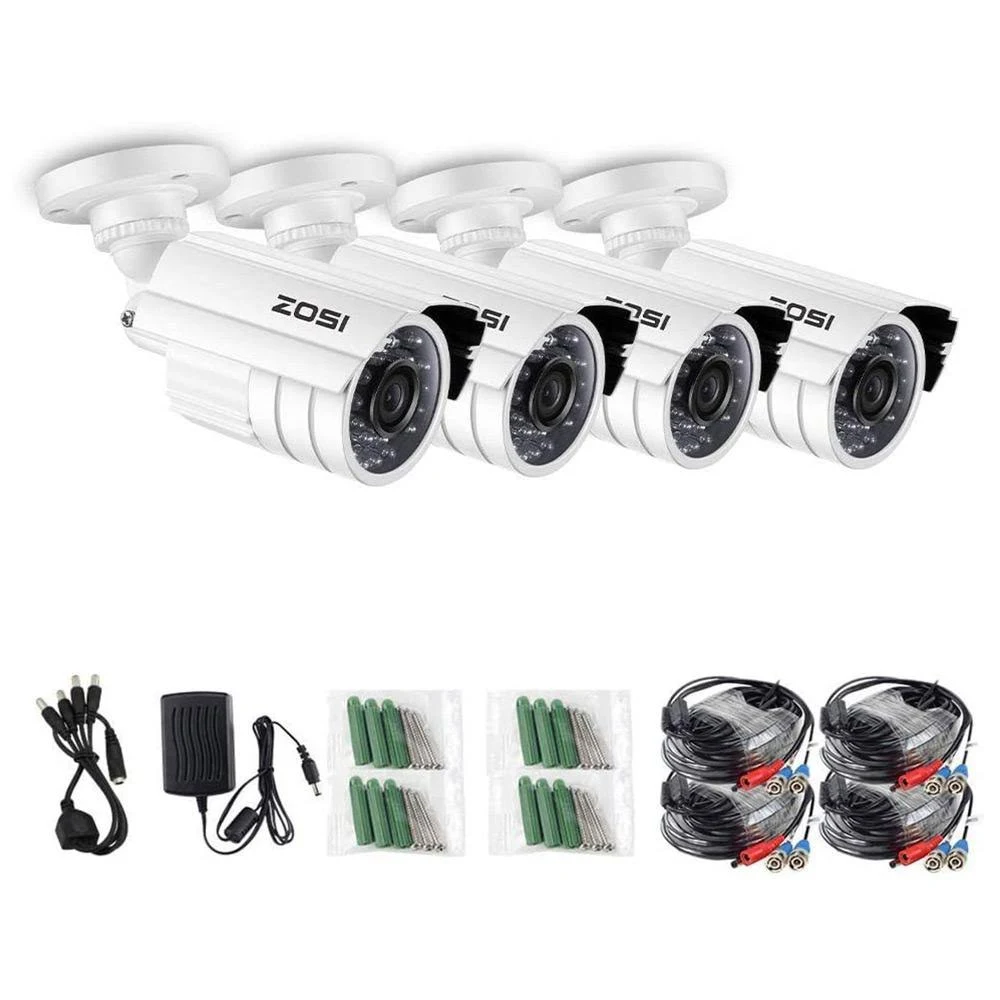 ZOSI Wired 1080p Outdoor Bullet TVI Security Camera Compatible with TVI DVR in White (4-Pack)
