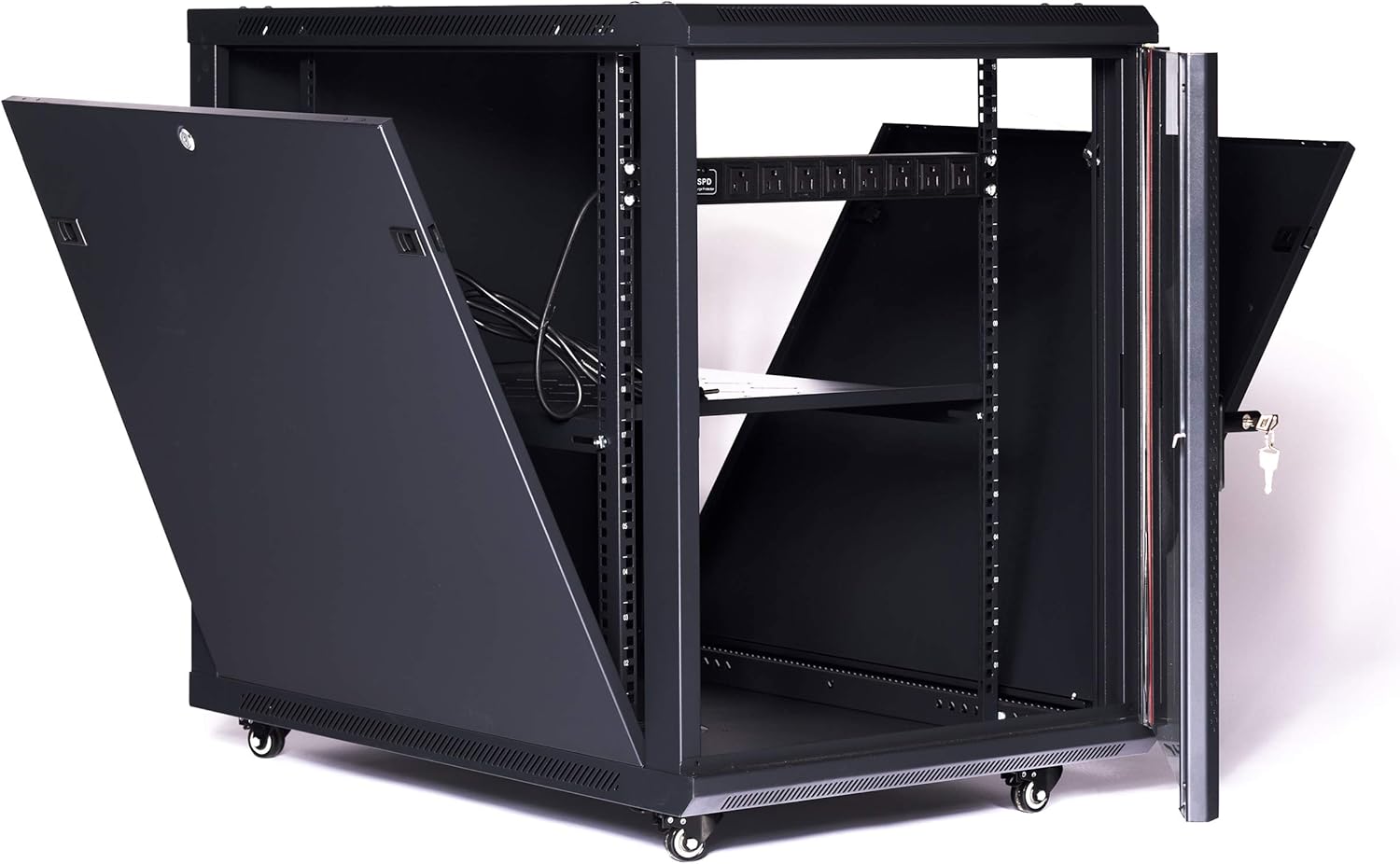 Sysracks 12U Server Rack Cabinet 35 Inch Deep Under Desk Portable Locking Enclosure - PDU/Casters/Fan/Shelf/Hardware/PDU Black SRW 15.900