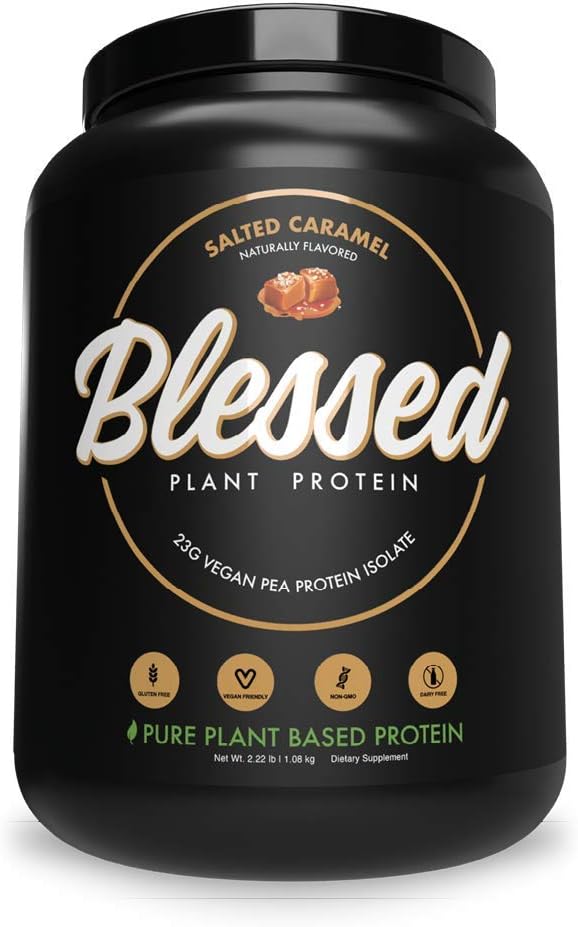 BLESSED Plant Based Protein Powder – 23 Grams, All Natural Vegan Friendly Pea Protein Powder, Gluten Free, Dairy Free & Soy Free, 30 Serves (Salted Caramel) Pack of 2