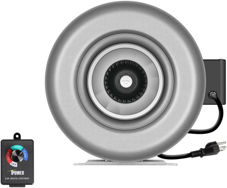 iPower GLFANXINLCTR8 8 Inch 750 CFM Duct Inline HVAC Exhaust Blower Ventilation Fan with Variable Speed Controller, 8