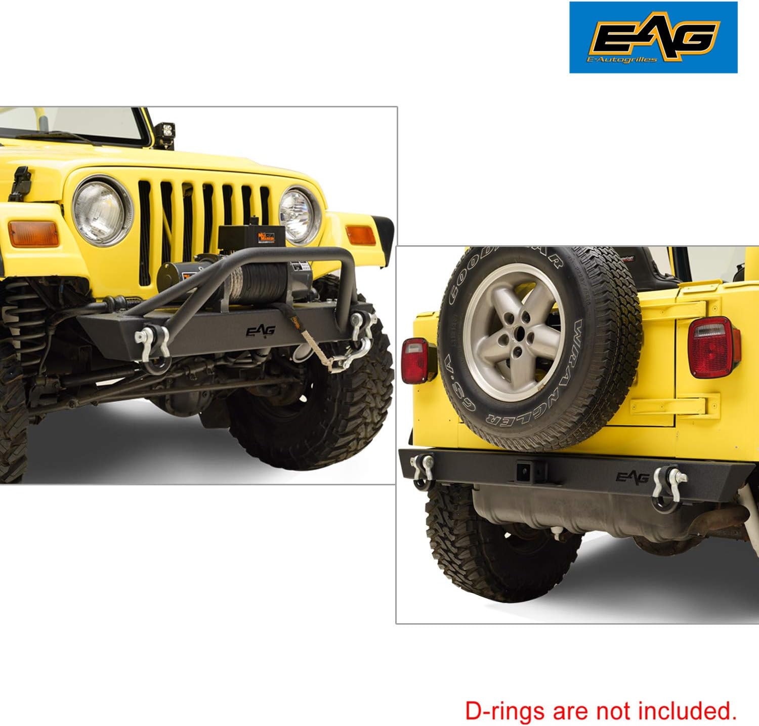 EAG Front Bumper and Rear Bumper Combo Black Textured Offroad Fit for 87-06 Wrangler TJ YJ