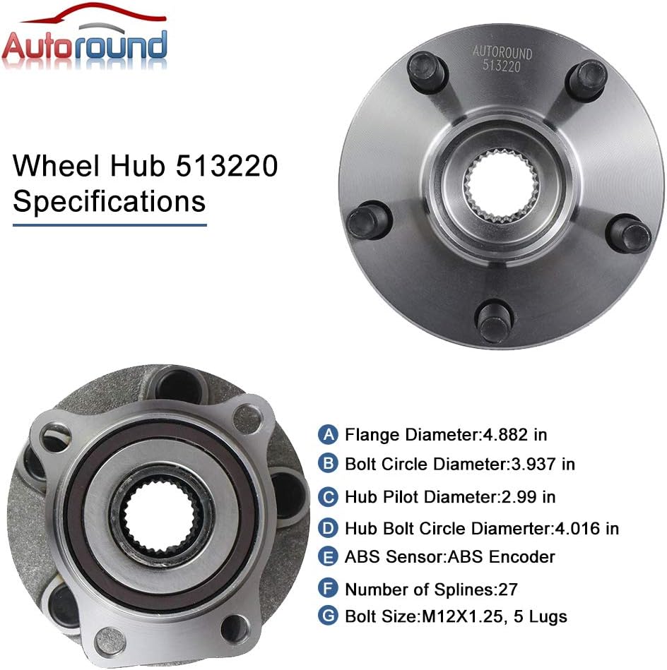 Autoround 513220 Front Wheel Hub and Bearing Assembly Fit for Subaru Outback Legacy 2005-2014 5-Lug w/ABS