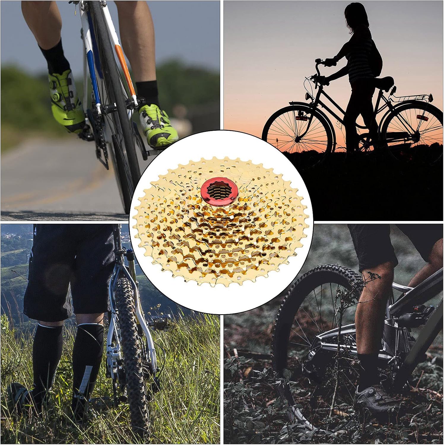 Alomejor Bike Freewheel 10 Speed 11 42T Bicycle Cassette Flywheel Mountain Bike Sprocket Freewheel Bicycle Accessory(Gold) Pack of 2