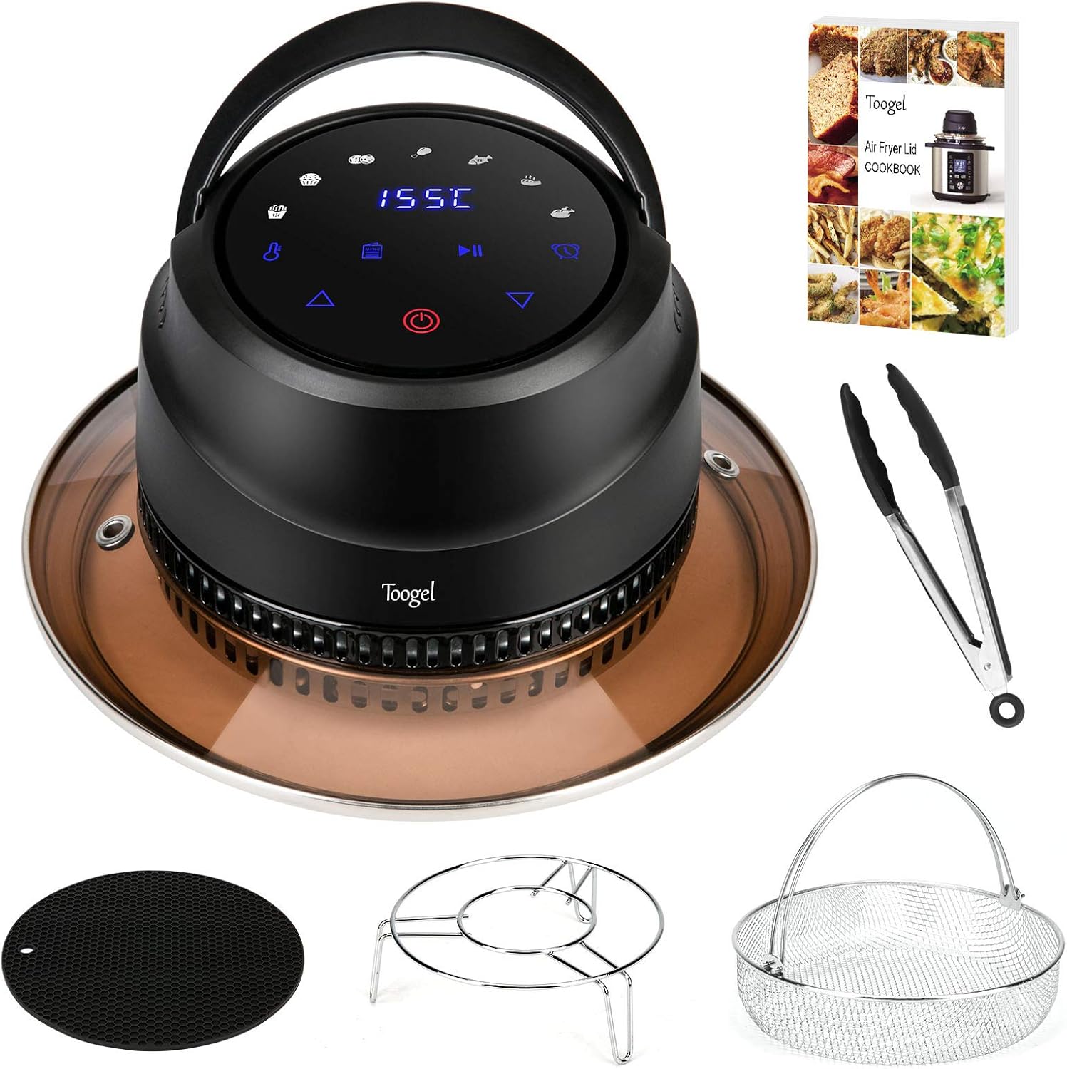 Air Fryer Lid Pressure Cooker Lid Air Fryer Transformer, Turn your Pressure Cooker into Air Fryer Dehydrator/Broil, 1000W, LED Touch Screen Control, 6-in-1 Air fryer Lid for 5/6/8 Qt Instant Pot Pack of 2