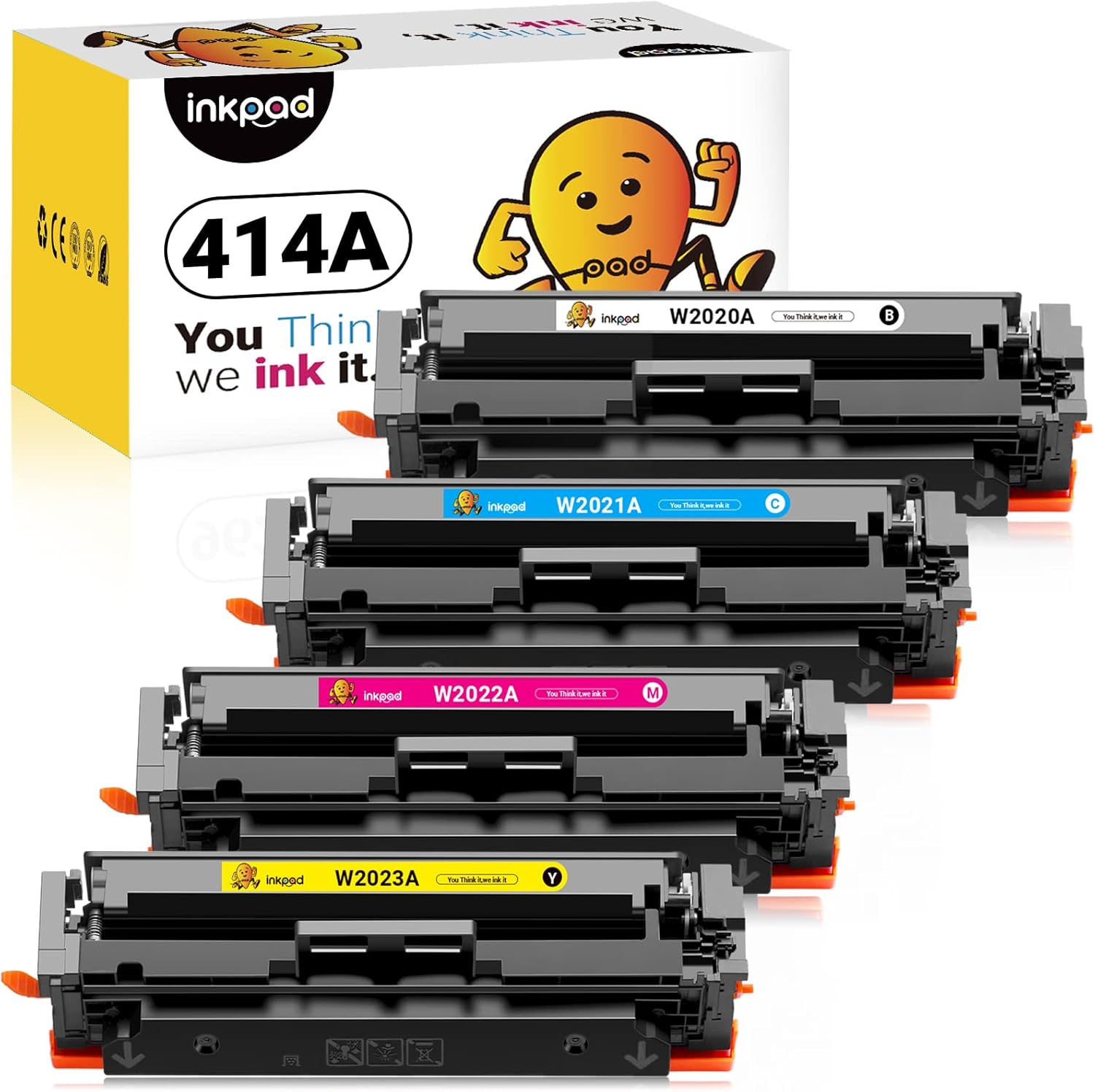 iNKPAD Compatible Toner Cartridge Replacement for HP 414A W2020A 414X Work with HP Color Pro MFP M479fdw M479fdn M454dw M454dn Printer Toner No Chips (1 Black, 1 Cyan, 1 Magenta, 1 Yellow, 4 Pack)