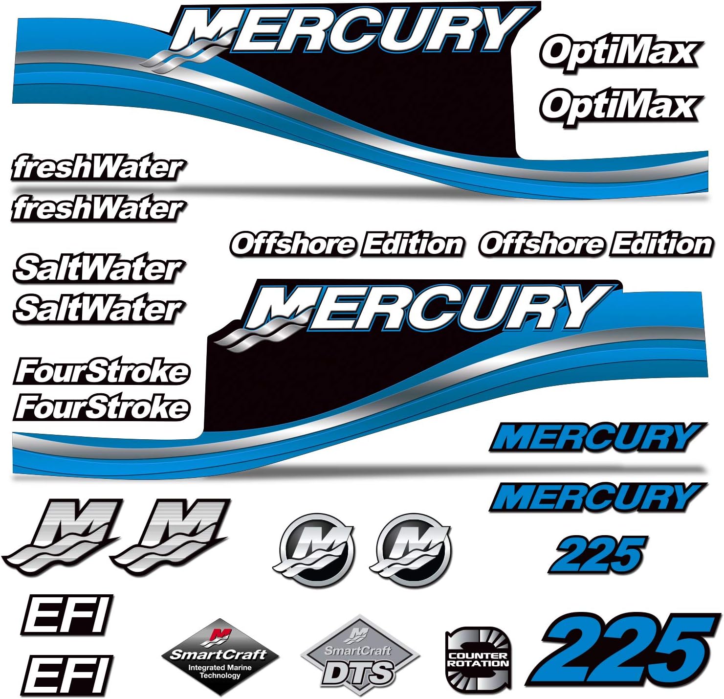 AMR Racing Outboard Engine Motor Sticker Decal Graphics kit Compatible with Mercury 225 - Blue