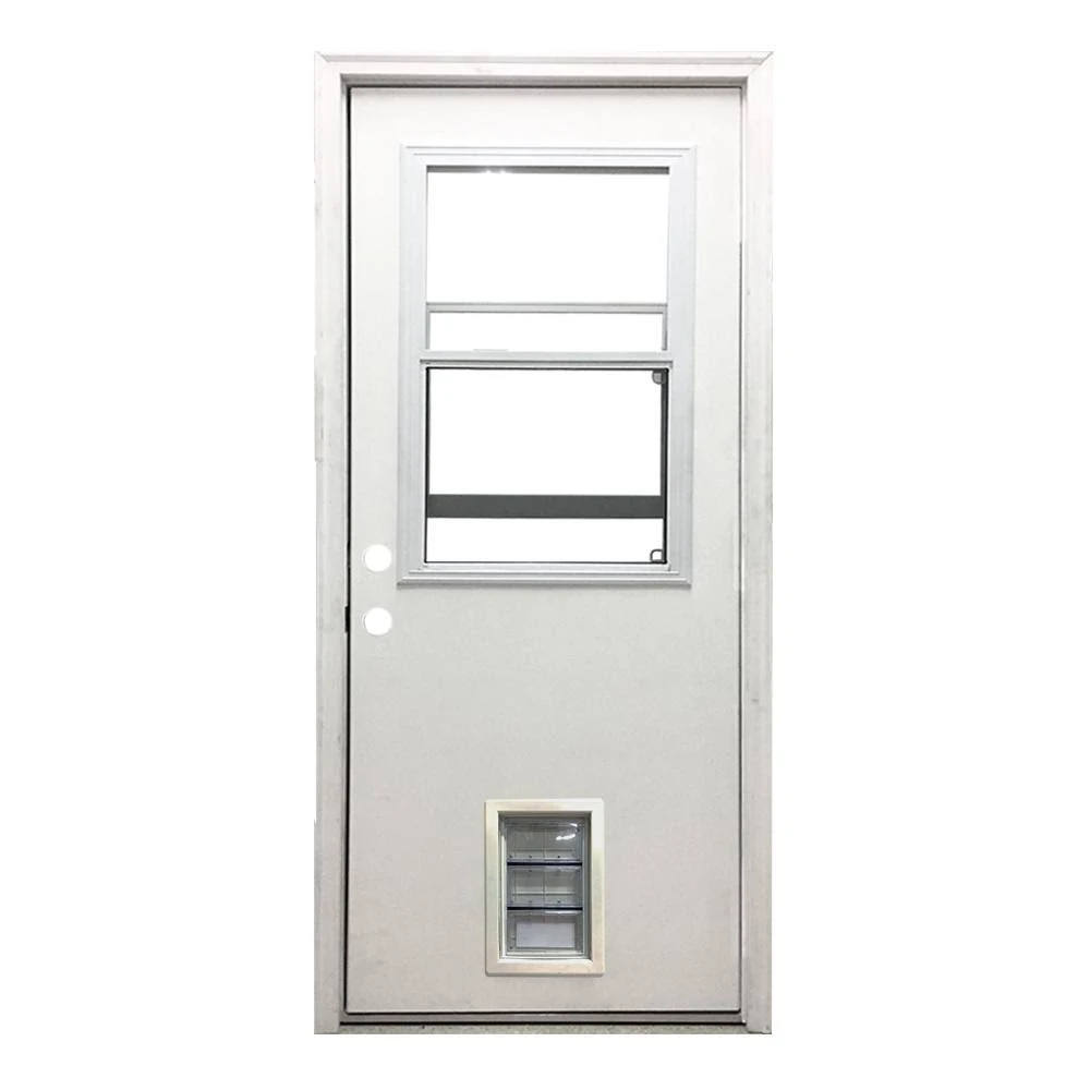 Steves u0026 Sons 32 in. x 80 in. Classic Clear Vented Half Lite RHIS White Primed Fiberglass Prehung Back Door with Med Pet Doo