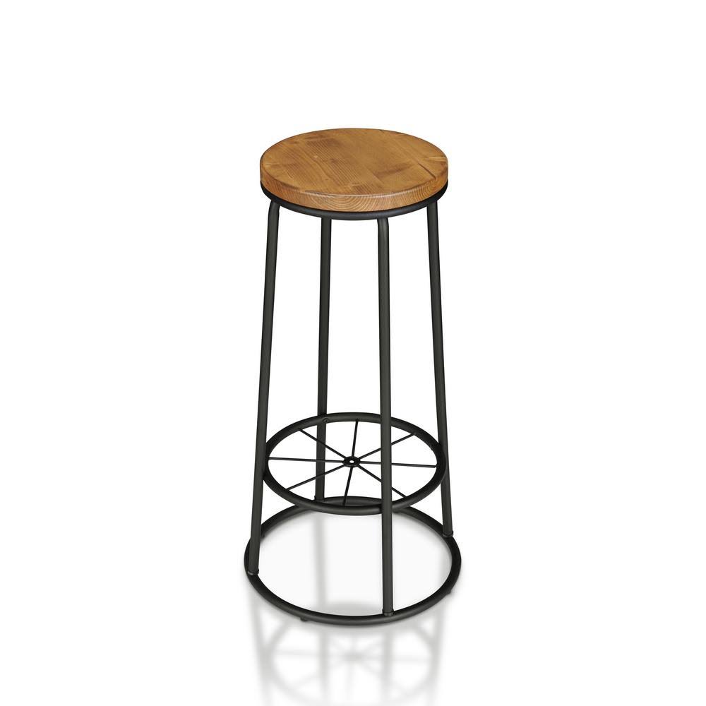 Furniture of America Cera 32 in. Warm Oak Round Bar Height Stool (Set of 2), Warm Oak and Black