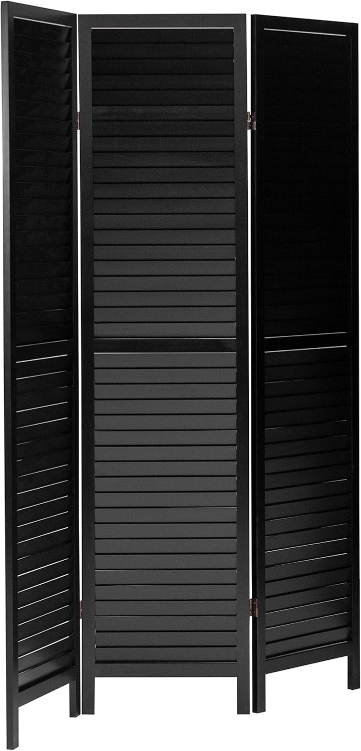 ORIENTAL Furniture 6 ft. Tall Wooden Louvered Room Divider Black 3 Panel