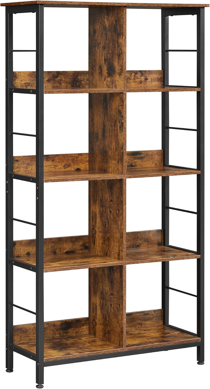 VASAGLE Industrial Bookshelf, 4-Tier Bookcase with 8 Cubes, Display Storage Rack, Book Shelf for Office, Living Room, Bedroom, 31.5 x 13 x 58.7 Inches, Rustic Brown and Black ULLS105B01