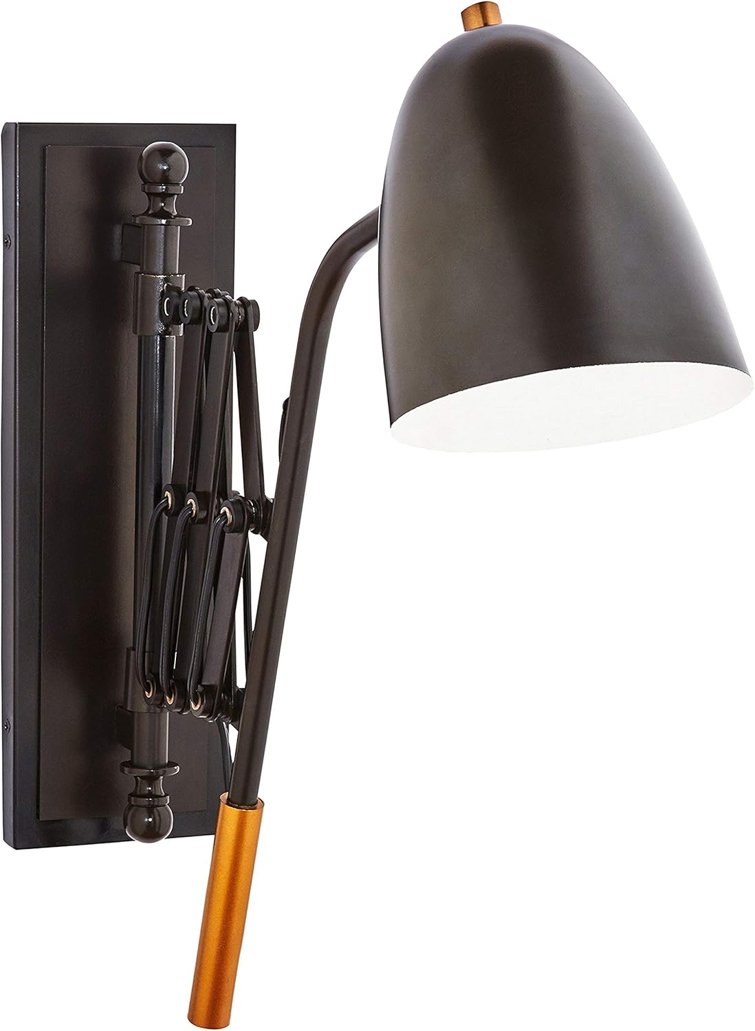 Amazon Brand &ndash; Stone & Beam Deco Black Accordion Arm Wall Mount Sconce Light Fixture with Metal Shade - 20 x 28 x 6 Inches, Dark Bronze with Brass Accent