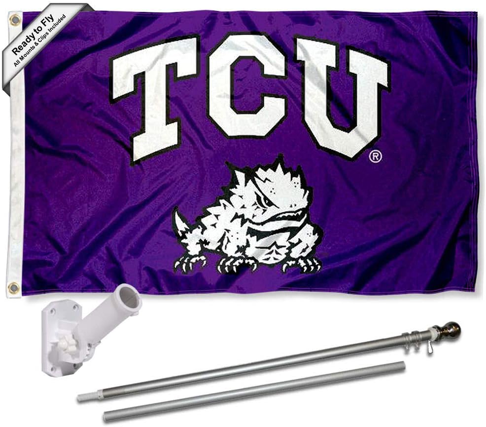 College Flags & Banners Co. Texas Christian Horned Frogs Flag with Pole and Bracket Kit