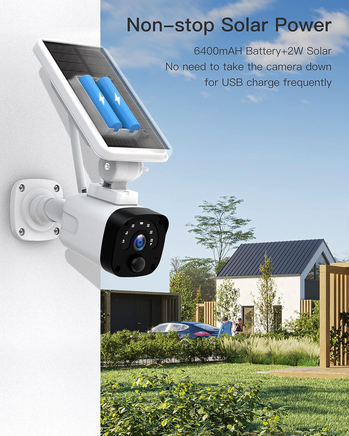 Topiacam Solar Camera Security Outdoor, 1080P Wireless Solar Security Camera(Includes Base Station & 1 Solar Camera), 2-Way Audio, Night Vision, PIR Motion Detection, IP65 Waterproof