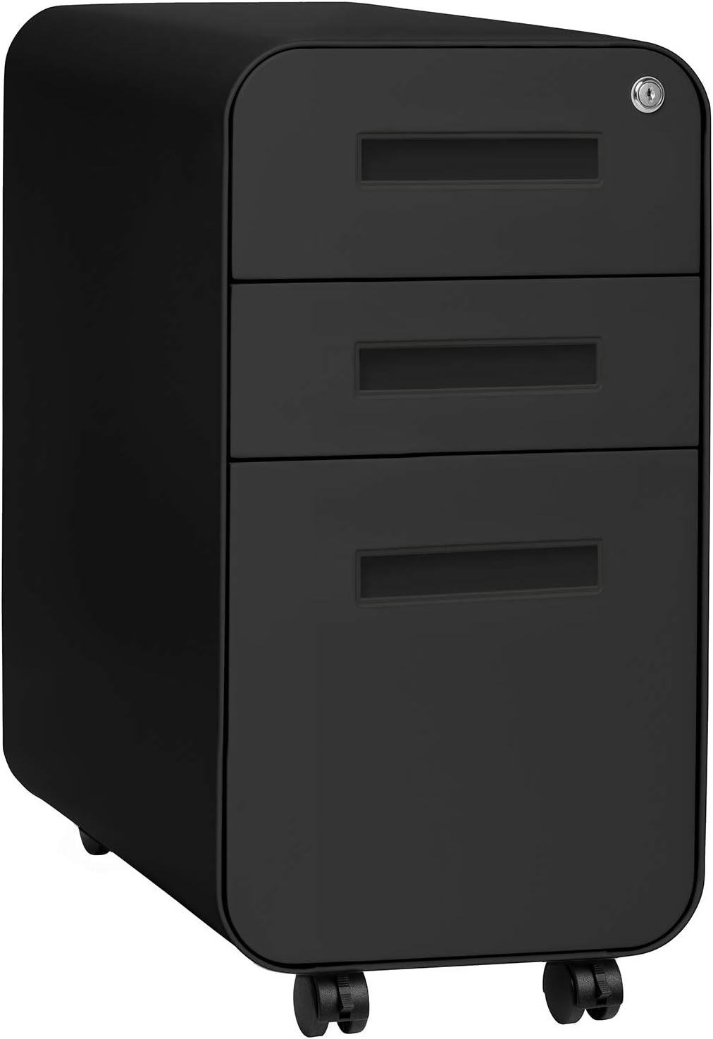 Stockpile Slim Version | 3-Drawer Mobile File Cabinet, Commercial-Grade, Pre-Assembled (Black/Grey)