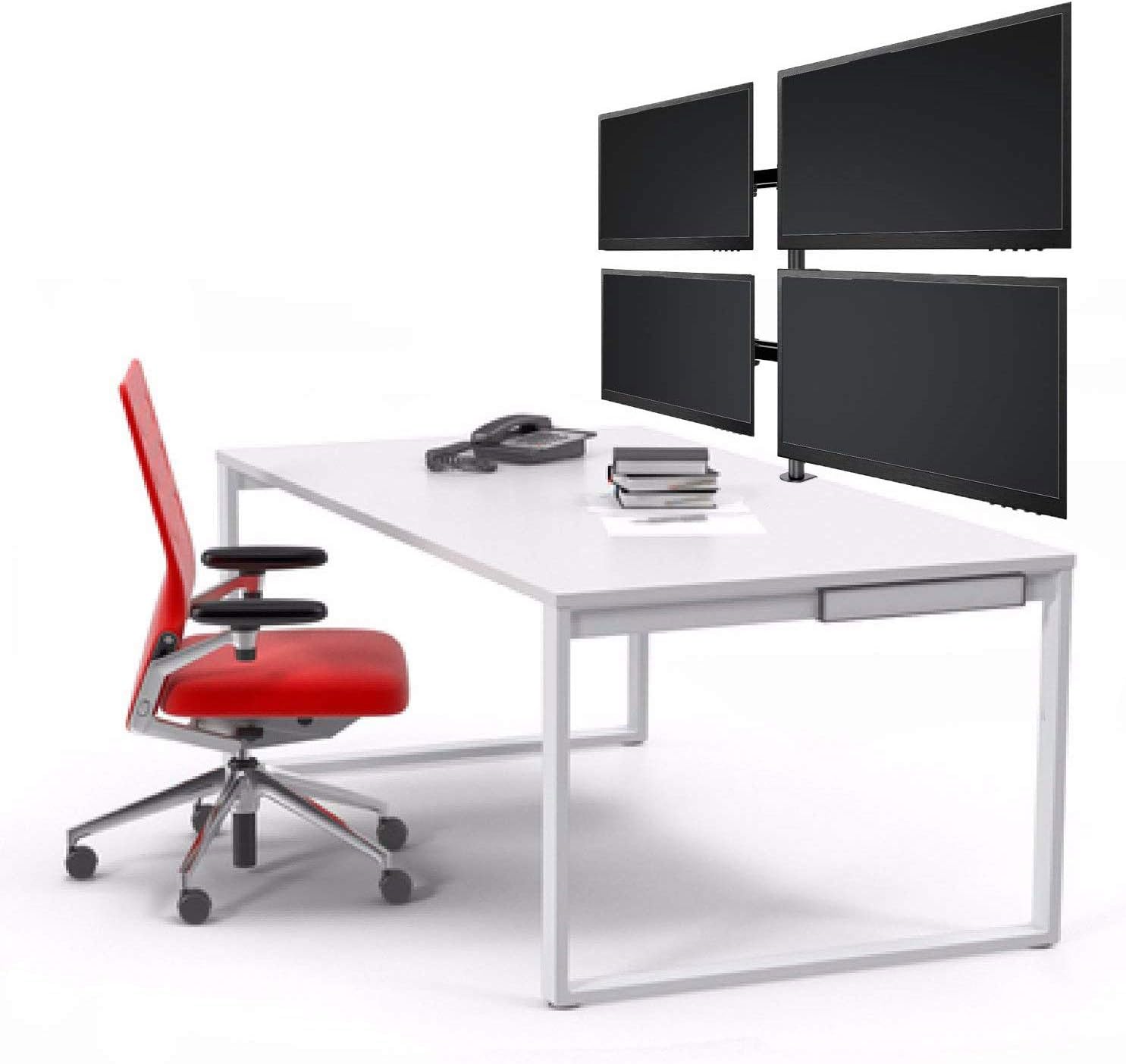 WALI Quad LCD Monitor Desk Mount Fully Adjustable Stand Fits 4 Screens up to 27 inch, 22 lbs. Weight Capacity per Arm (M004), Black Pack of 2