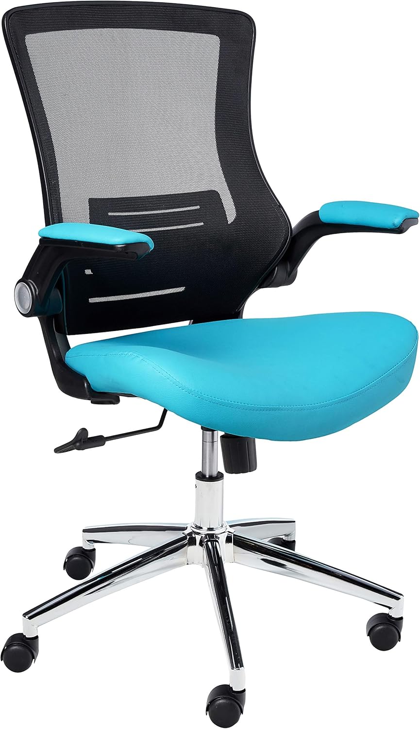 Office Star Bonded Leather Seat and Screen Back Manager's Chair with Padded Flip Arms, Blue