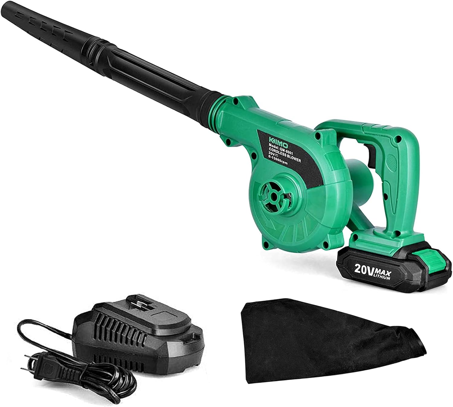 KIMO Cordless Leaf Blower, 2-IN-1 20V Lithium Battery Leaf Vacuum, 150CFM Lightweight Battery Powered Leaf Blower w/Variable-Speed, Handheld Jobsite Electric Blower for Lawn Care, Snow/Dust Blowing