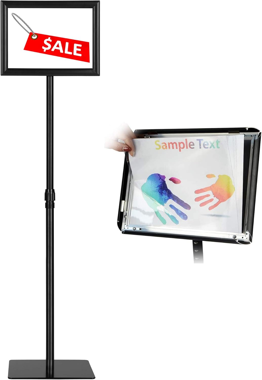 HYNAWIN Sign Holder Adjustable Pedestal Poster Stand Heavy Duty Business Sign Stand Aluminum Snap Open Frame for Vertical and Horizontal View (8.5 x 11 Inch) Pack of 2