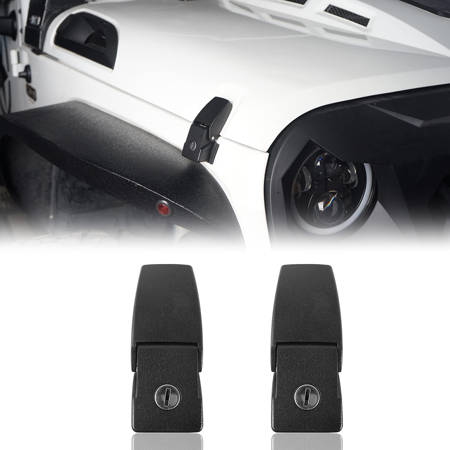 V8 GOD Wrangler Lockable Hood Catch Kit Compatible with Jeep Wrangler JK 2007-2018 Pack of 2
