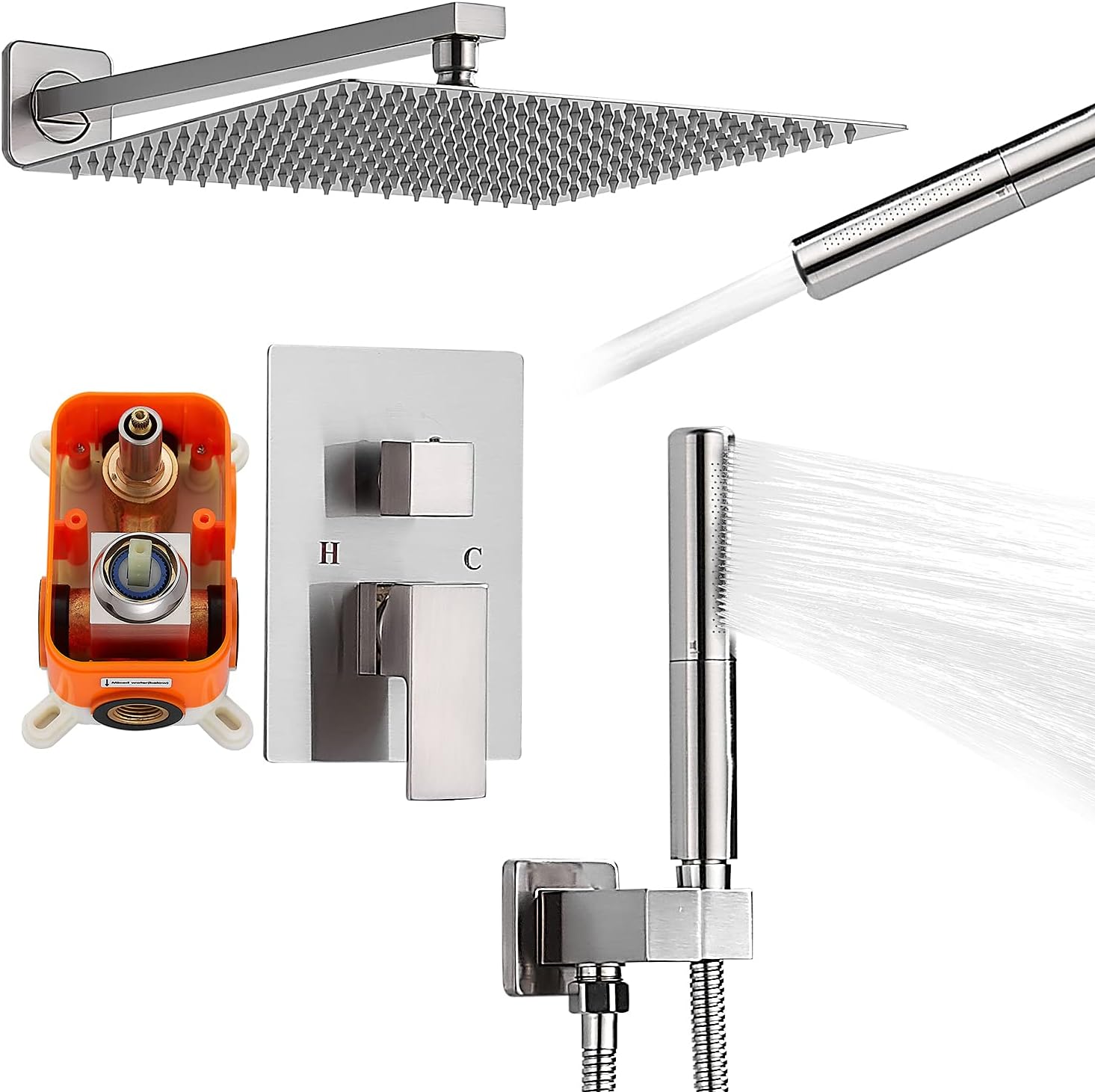 MOGFCT Bathroom Shower System Wall Rainfall Shower Faucet Set 12 inch Shower Head with Handheld Combo Set (Black)