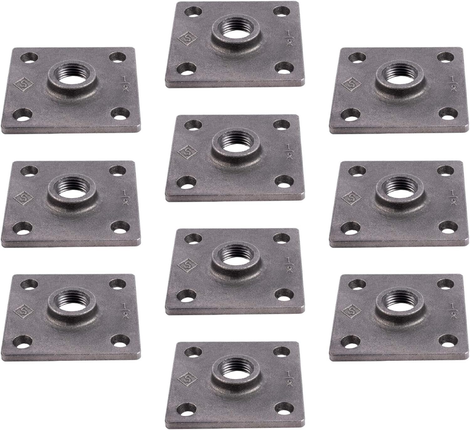 PIPE DÉCOR 1 in. Black Malleable Iron Square Floor Flanges, 10 Pack, for DIY Pipe Projects Pack of 2