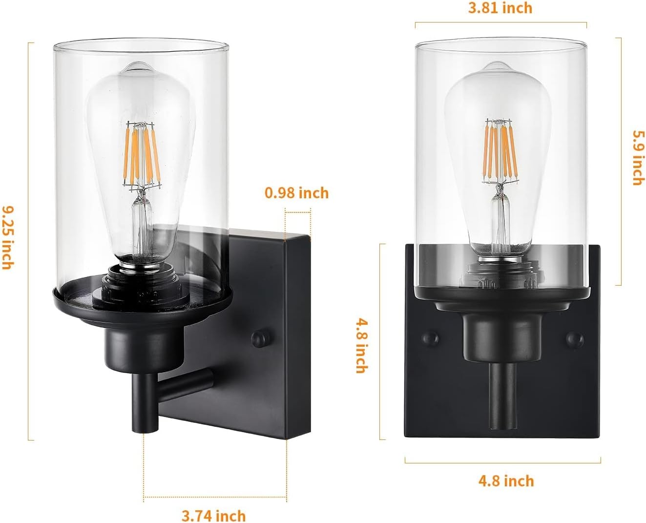 Zlierop Black Wall Sconces, 2 Lights Sconces Wall Lighting, Matte Black Sconce with Clear Glass Shades, Wall Lights for Living Room, Hallway, Stairway, Modern Wall Sconces Set of Two