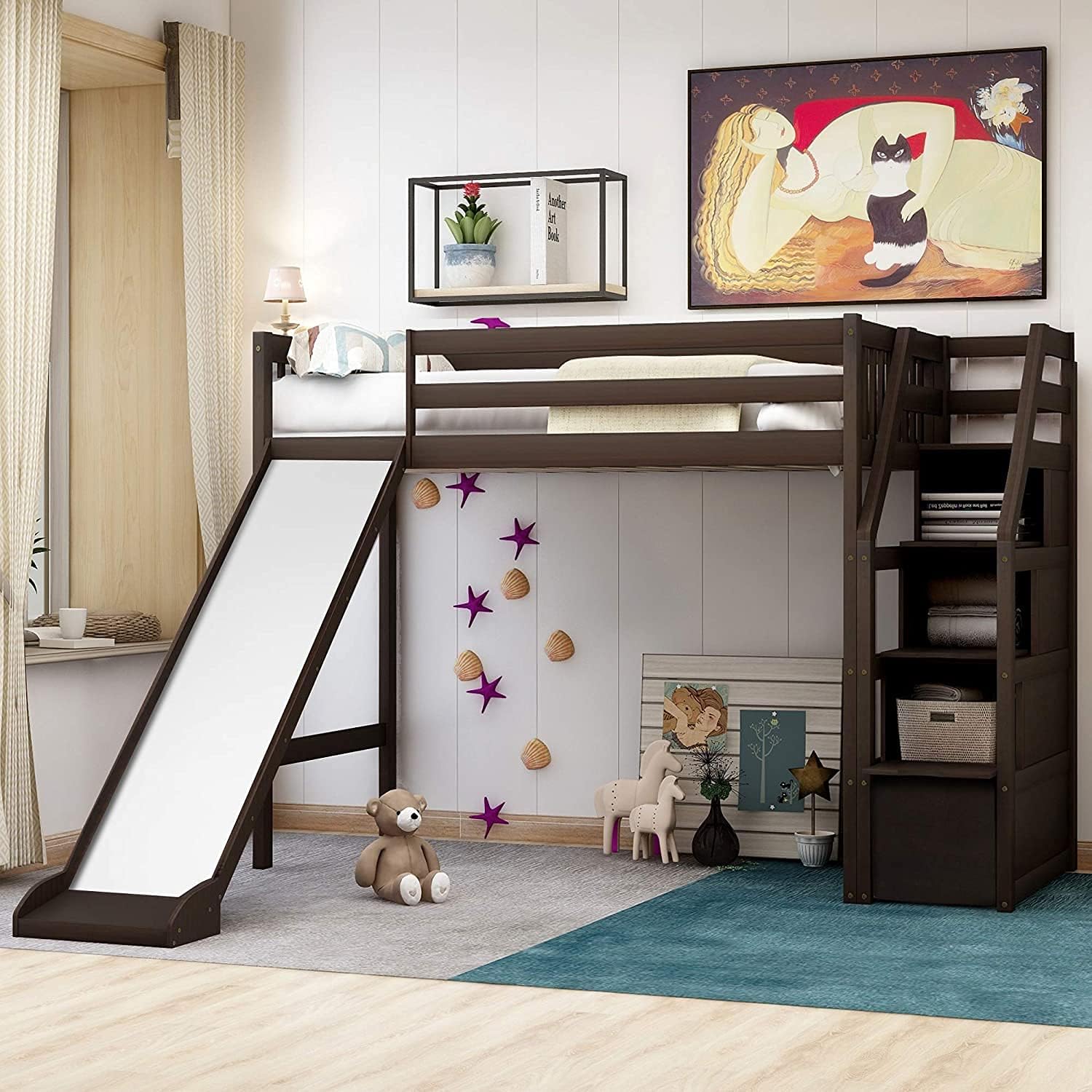 COODENKEY Twin Over Twin Low Bunk Bed with Ladder & Safety Guardrails,Solid Pine Wood Bedframe,Space Saving,No Box Spring Needed,BunkBed for Toddler,Kids Bedroom,79.2