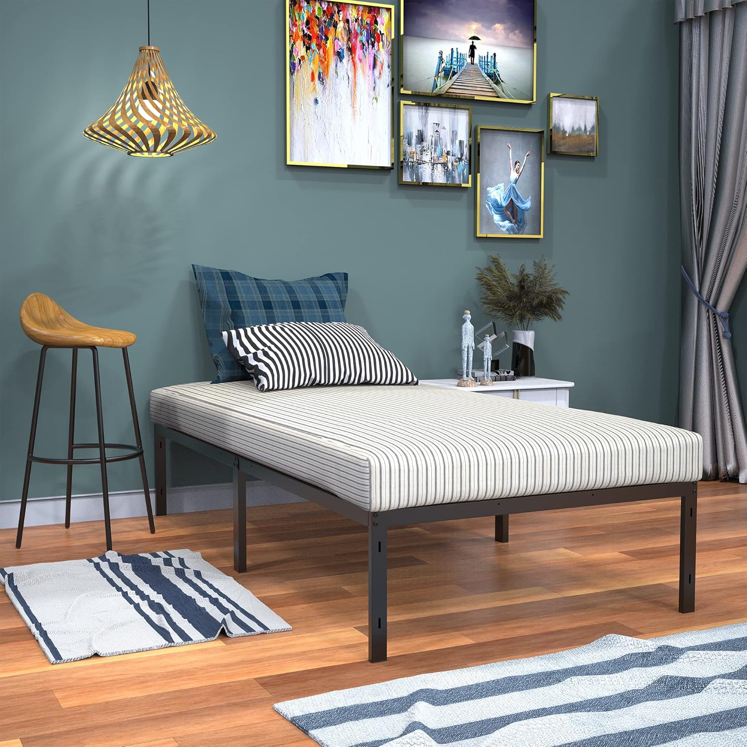 ANYHI 14 Inch Twin Metal Platform Bed Frame / Sturdy Steel Structure / Anti-Slip Support / Mattress Foundation / No Box Spring Needed / Easy Assembly, Black