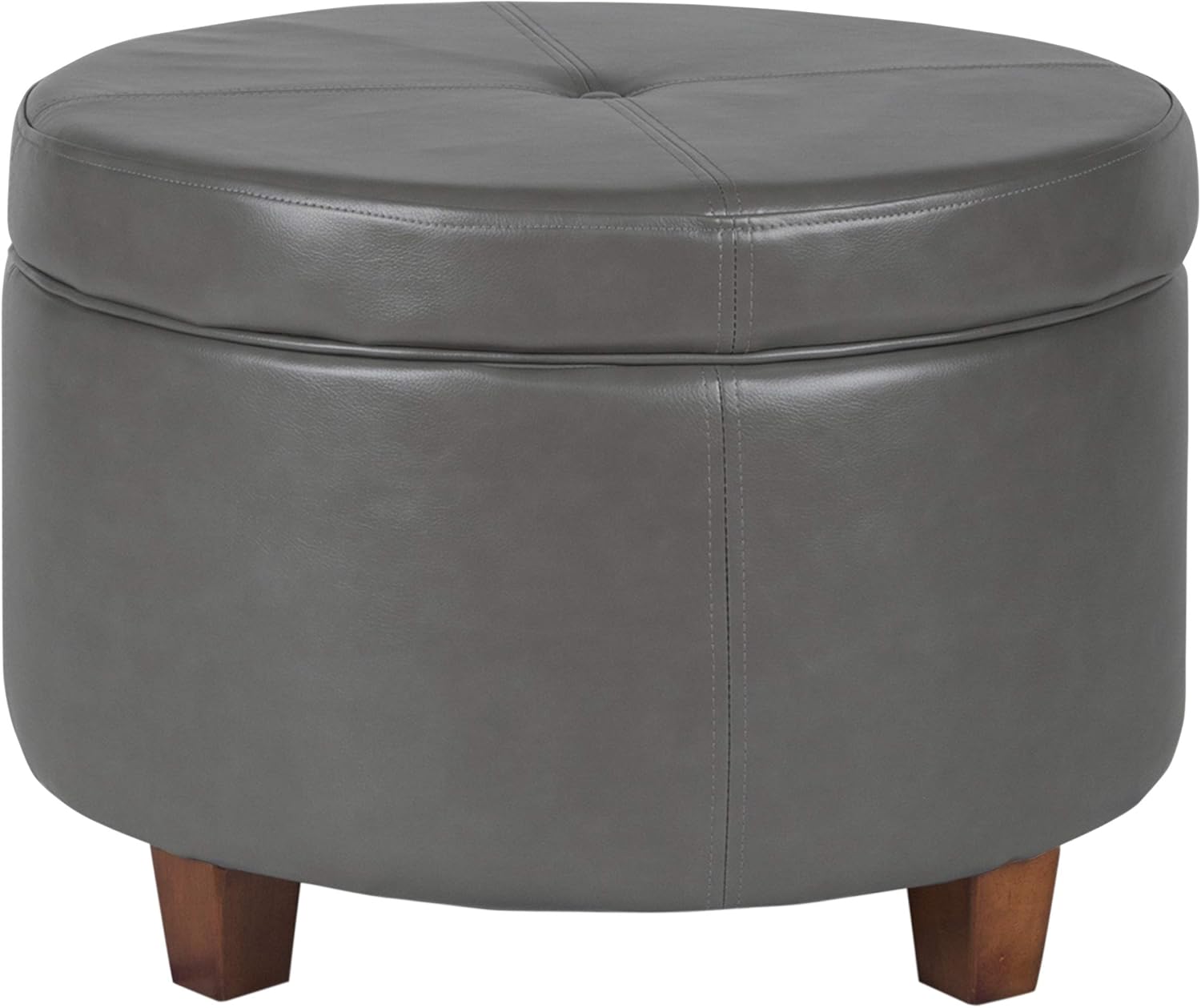 HomePop Round Leatherette Storage Ottoman with Lid, Teal Pack of 2