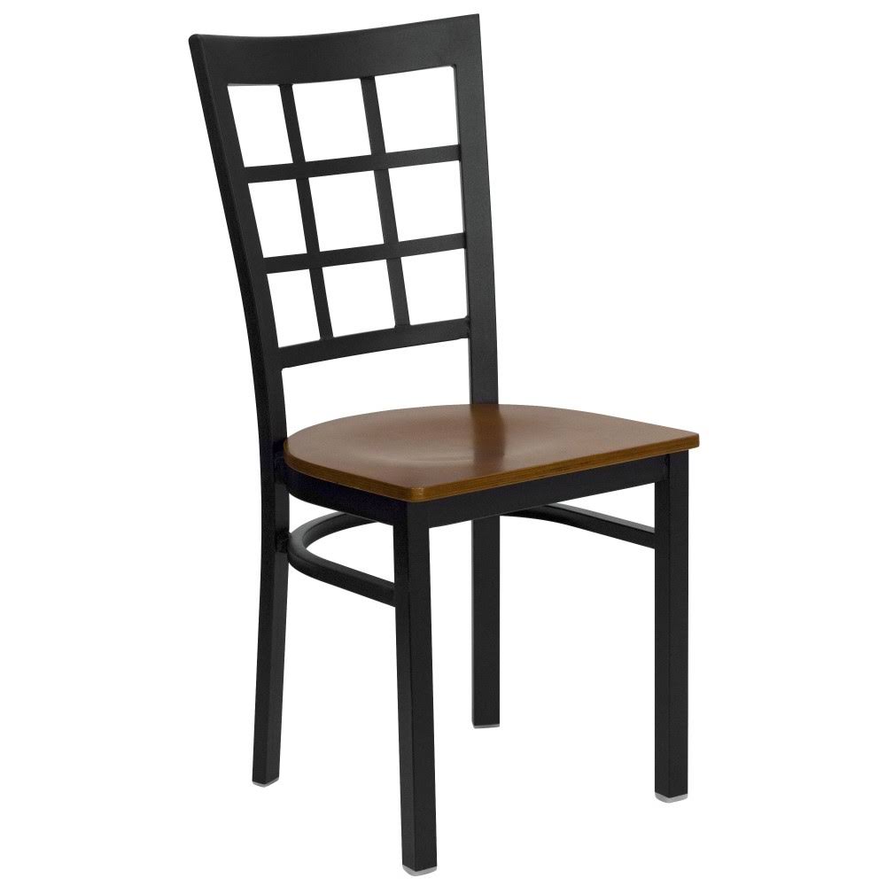 Black Window Back Metal Chair with Cherry Wood Seat by Flash Furniture - XU-DG6Q3BWIN-CHYW-GG