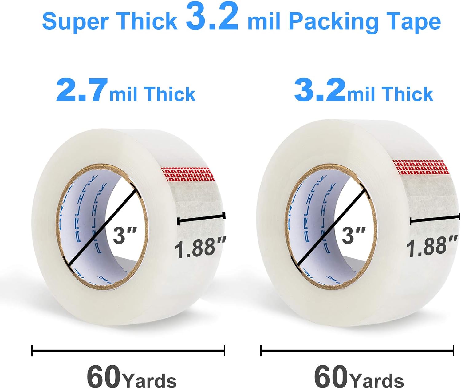 JARLINK Clear Packing Tape (24 Rolls), Heavy Duty Packaging Tape for Shipping Packaging Moving Sealing, 3.2mil Thick, 1.88 inches Wide, 60 Yards Per Roll, 1440 Total Yards Pack of 2