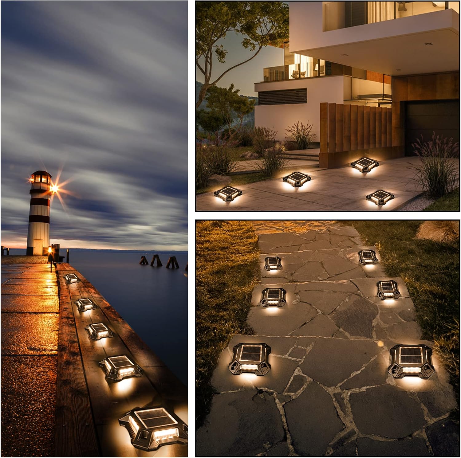 ROOKROME 2-in-1 Solar Driveway Lights 1200mAh Dock Lights Solar Powered IP68 Waterproof Outdoor LED Marine Deck Lights 8-Pack for Driveway Dock Sidewalk Garden Step (Warm White&White)