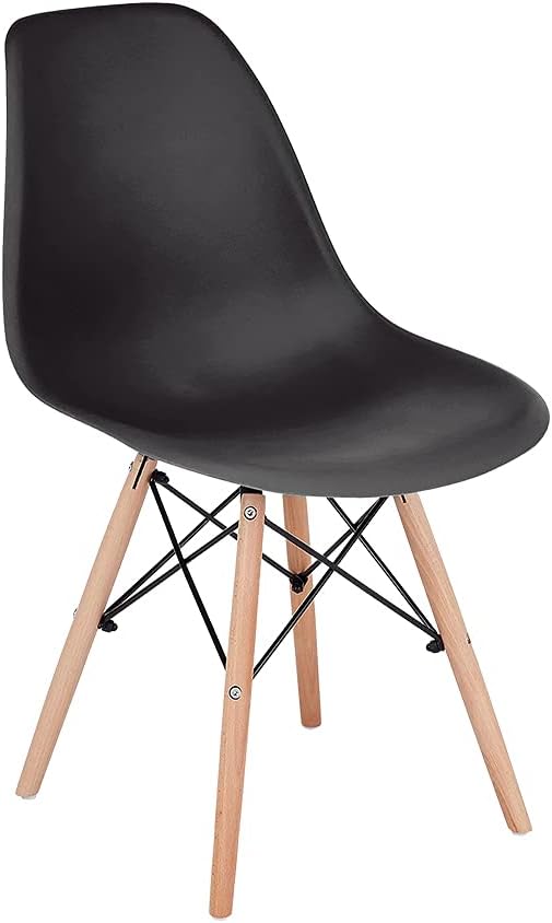 CangLong Modern Mid-Century Shell Lounge Plastic DSW Side Dining-Chairs, Set of 1, Black