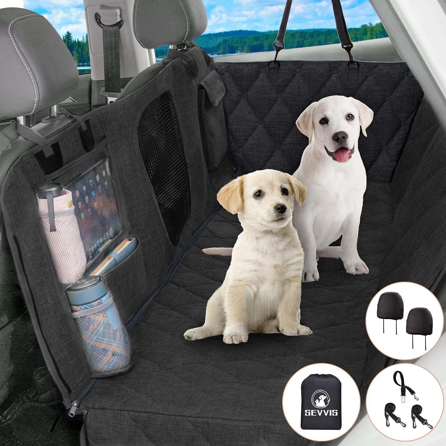 SEVVIS Car Dog Cover Back Seat - Car Hammock for Dogs - Dog Car Seat Cover for Back Seat Waterproof,Dog Hammock for Car Backseat with Mesh Window,Seat Cover for Dogs Durable Nonslip for Truck,SUV Pack of 2