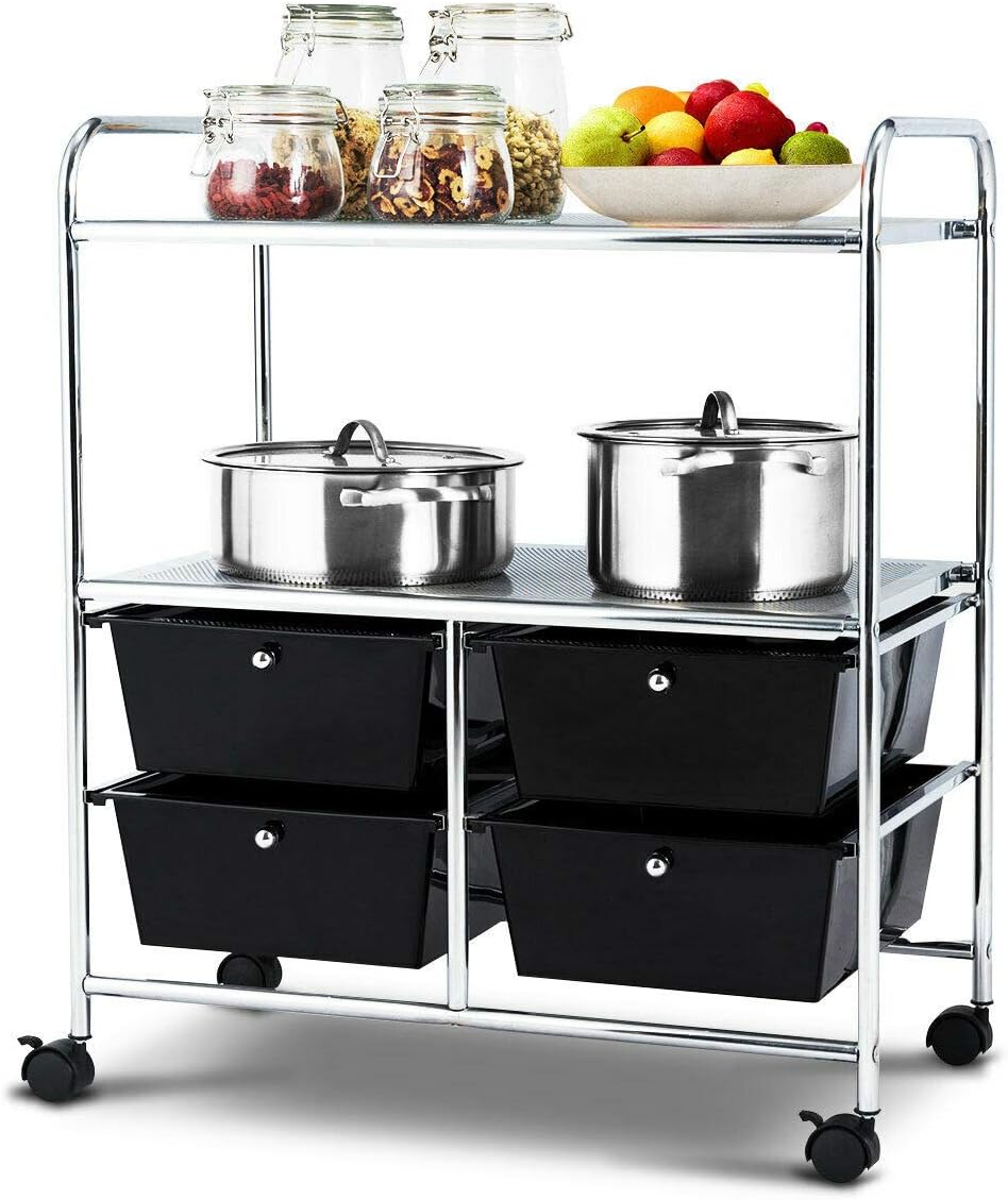 Giantex Rolling Storage Cart w/ 4 Drawers 2 Shelves Metal Rack Shelf Home Office School Beauty Salon Utility Organizer Cart with Wheels (Blue Green Orange & Red)