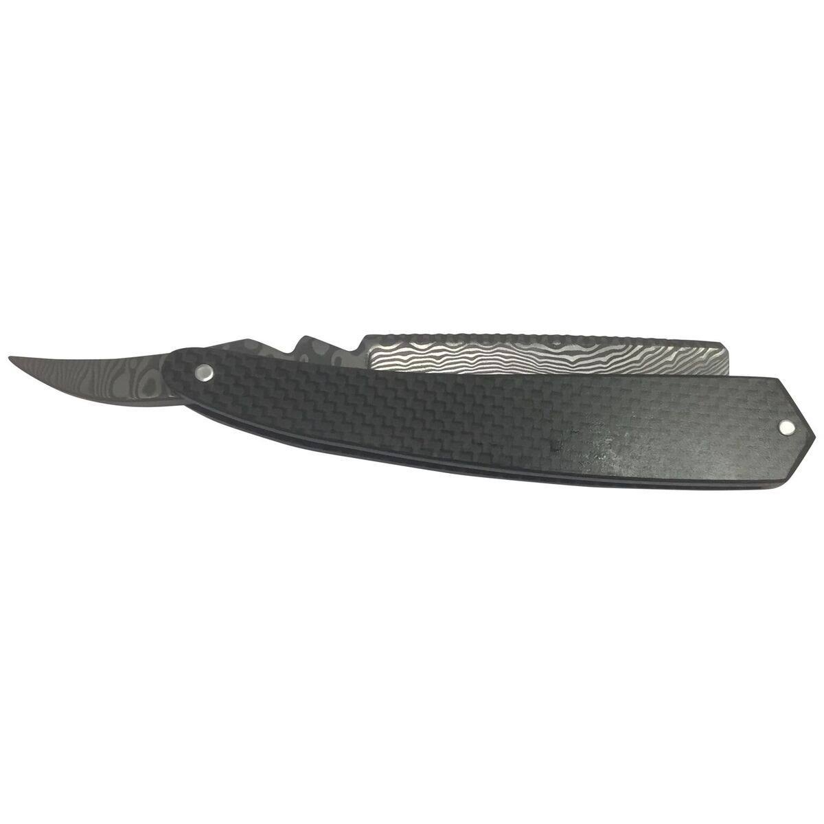 Bastion Damascus Steel Straight Razor with Carbon (Black) Fiber Handle