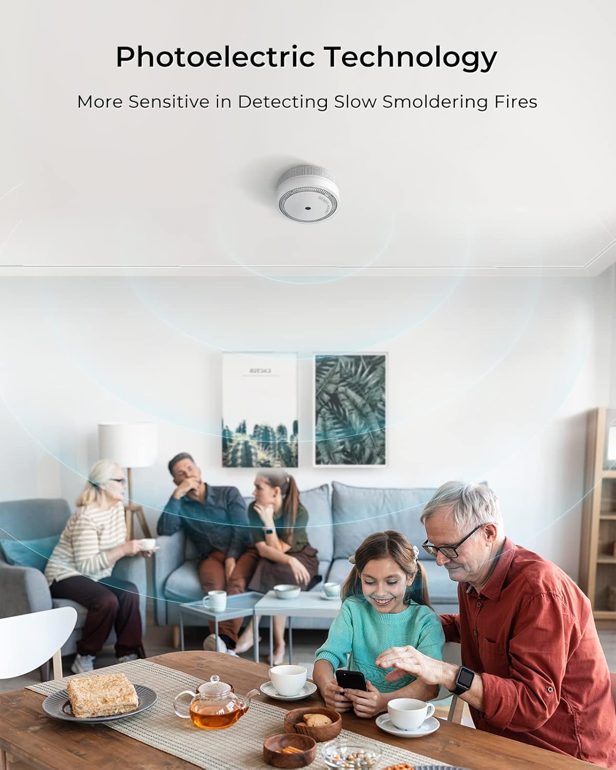 SITERWELL Smoke Detector , Photoelectric Technology Smoke Alarm with 10 Year Life Time, Small Fire Alarm with Built-in Battery and Test&Silence Button for House, UL Listed, GS522C-A, 4 Packs Pack of 2