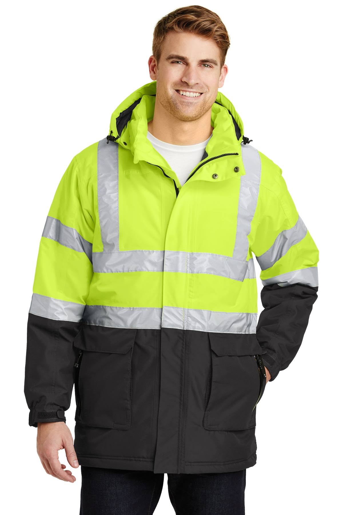 Port Authority J799S ANSI 107 Class 3 Safety Heavyweight Parka - Safety Yellow/ Black/Reflective - L