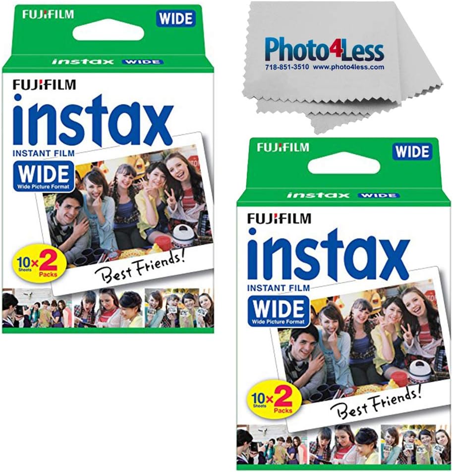 Fujifilm Wide Instant Film Twin Pack X2 (40 Sheets) + Camera and Lens Cleaning Cloth Pack of 2